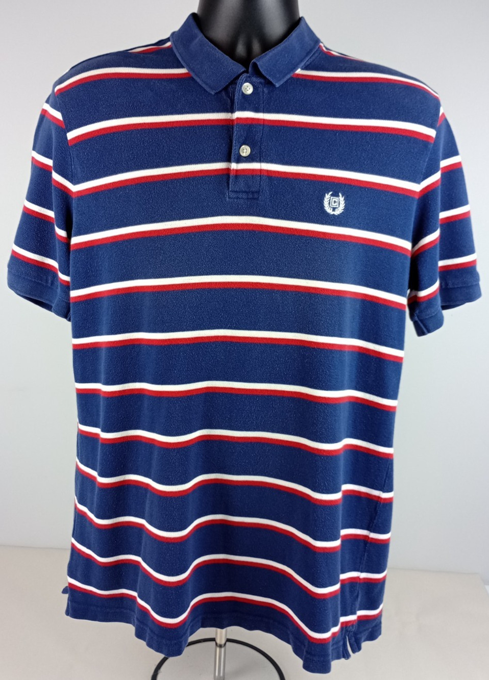 VTG Chaps Mens M Blue Red White Striped Short Sleeve Polo Shirt